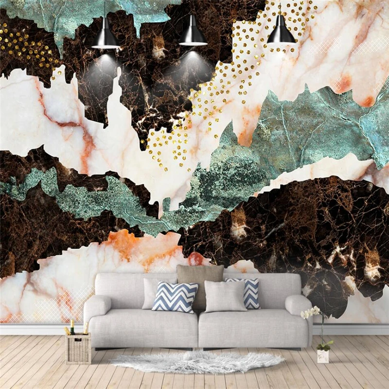 

Customized Modern 3D Abstract Golden Mountain Marble Creative Mural Green Wallpaper Living room sofa TV background wall bedroom