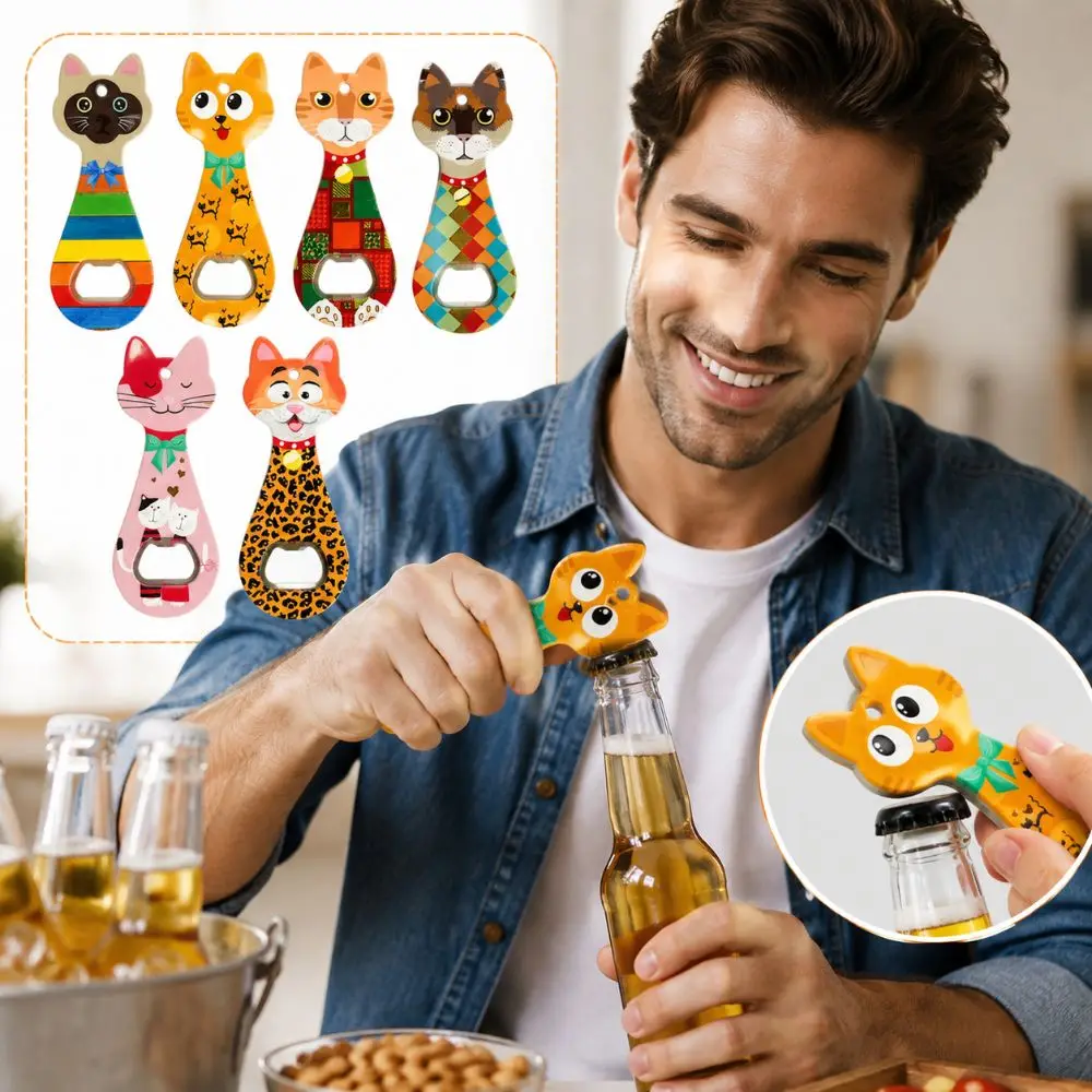 Magnetic Beer Bottle Opener Cute Cartoon Design Embossed Texture Cat Refrigerator Magnets Hot Stamping Process Cat Bottle Opener