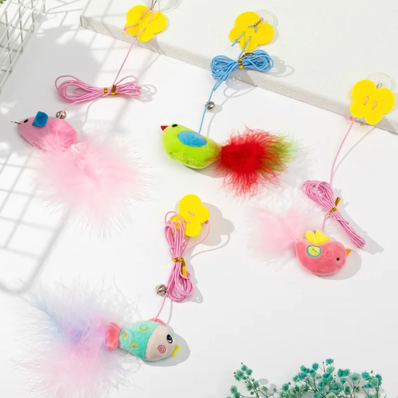 Feather Ball Caterpillar Cat Toy, Pet Self Hi Hanging Retractable Rope Sound Toy