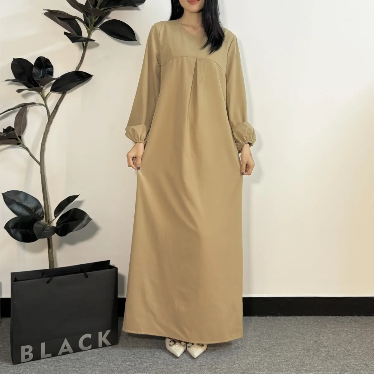 Muslim Dress Women Abayas Fashion Female Full Sleeve Prayer Dresses A-line Loose O-neck Casual Solid Long Ramadan Maxi Dresses