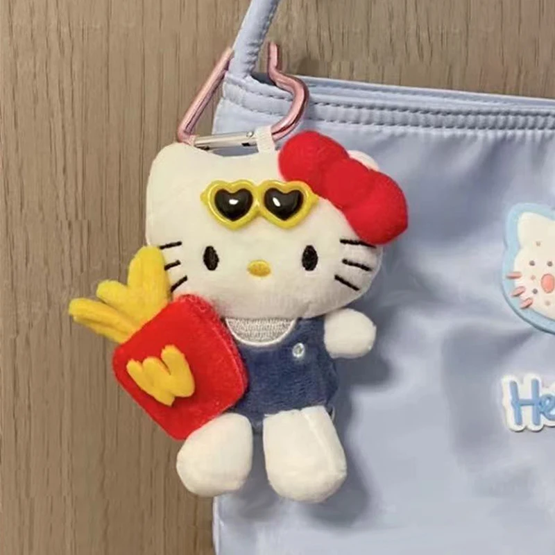 Lovely French Fries Hello Kittys Plush Doll Love Shaped Keychain Cute Girl Cartoon Backpack Pendant Decoration Children Toy Gift