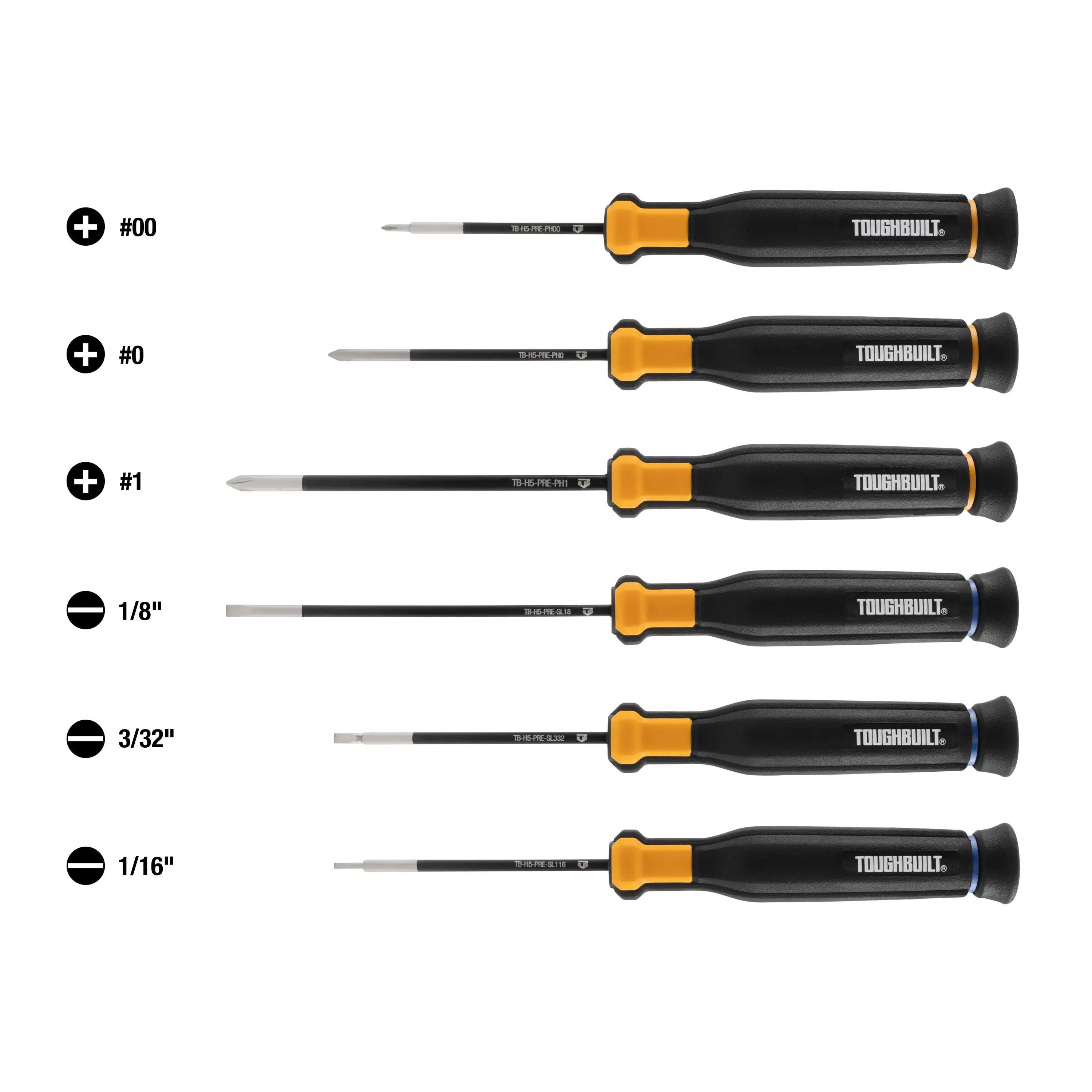 TOUGHBUILT TB-H5S6-PRE 6 Pc. Precision Screwdriver Set Screwdrivers with Magnetism Screw Driver Set Hand Tools