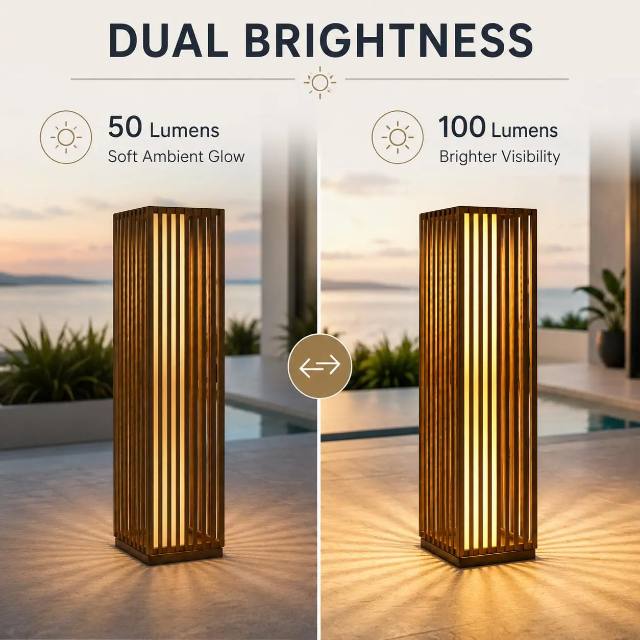 Slim Solar Outdoor Floor Lamp, Modern Wicker Patio Light with Dual Brightness 50/100 Lumens, Cordless Waterproof