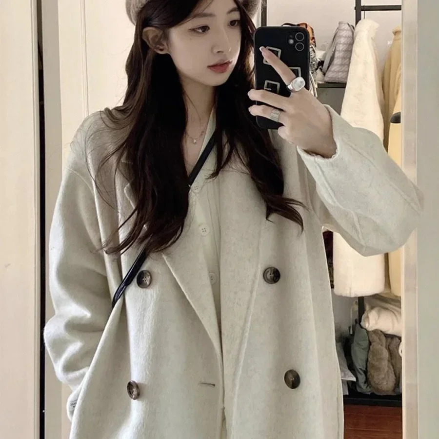 Double-Sided Woolen Goods Medium-Length Women's Overcoat 2024 Autumn Winter New Style Korean-Style Knee-Length Woolen Jacket