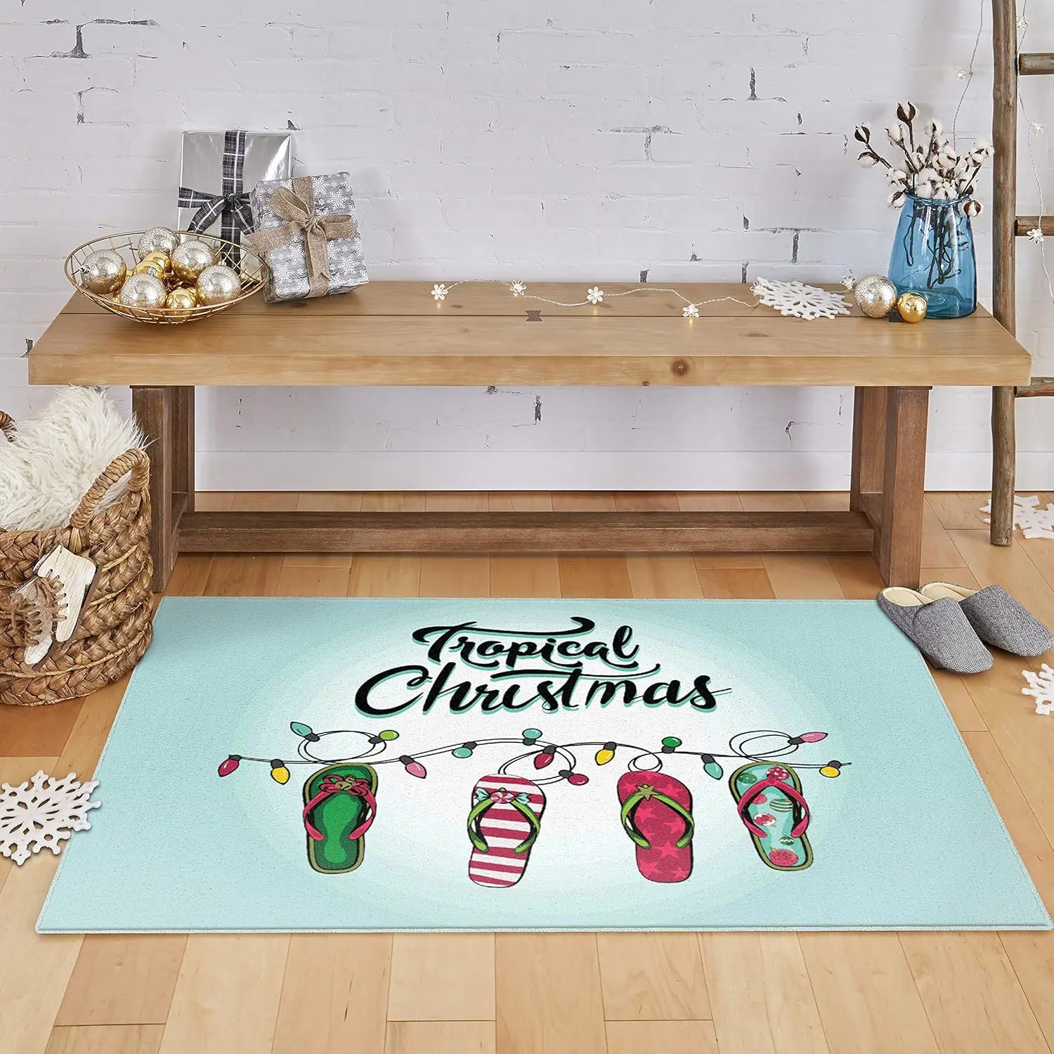 VIKAMA Christmas Flannel Carpet Bath Absorbent Bedroom Living Room Soft Comfortable Cool Floor Mat Home Decoration