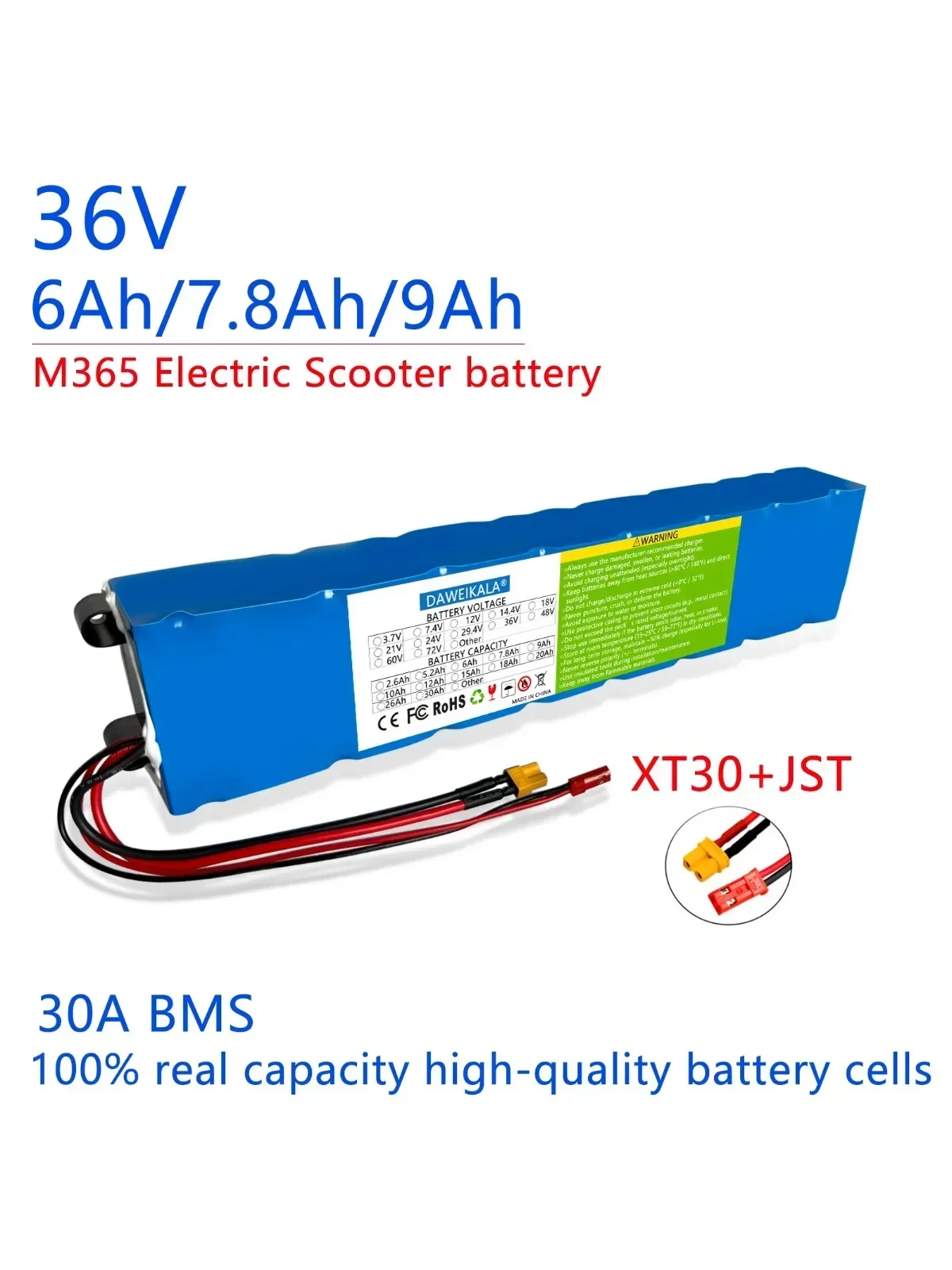 10S3P 36 V 6-20Ah 36 V lithium batterij 18650 lithium batterij geschikt voor Xiaomi M365 elektrische scooter batterij XT30 JST - afbeelding 2