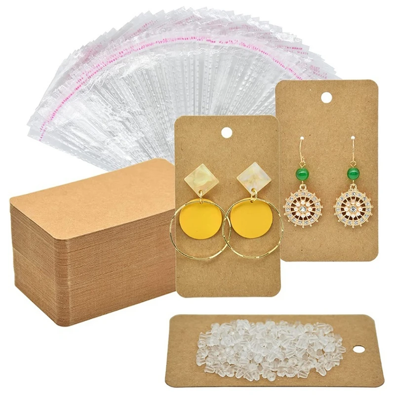 100 Pieces Earring Card Holder Jewelry Display Cards 100 Pieces Self-Sealing Bags 200PCS Ear Backs for Jewelry Display