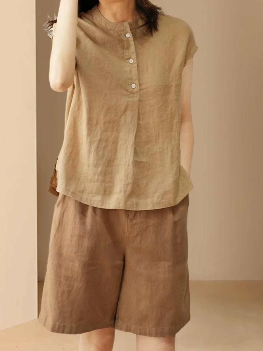 الصيف القطن الكتان 2024 جديد Sle irt بلوزة صغيرة ربيع الخريف Svel الراقية ort Sve المرأة Faion ملابس علوية #3