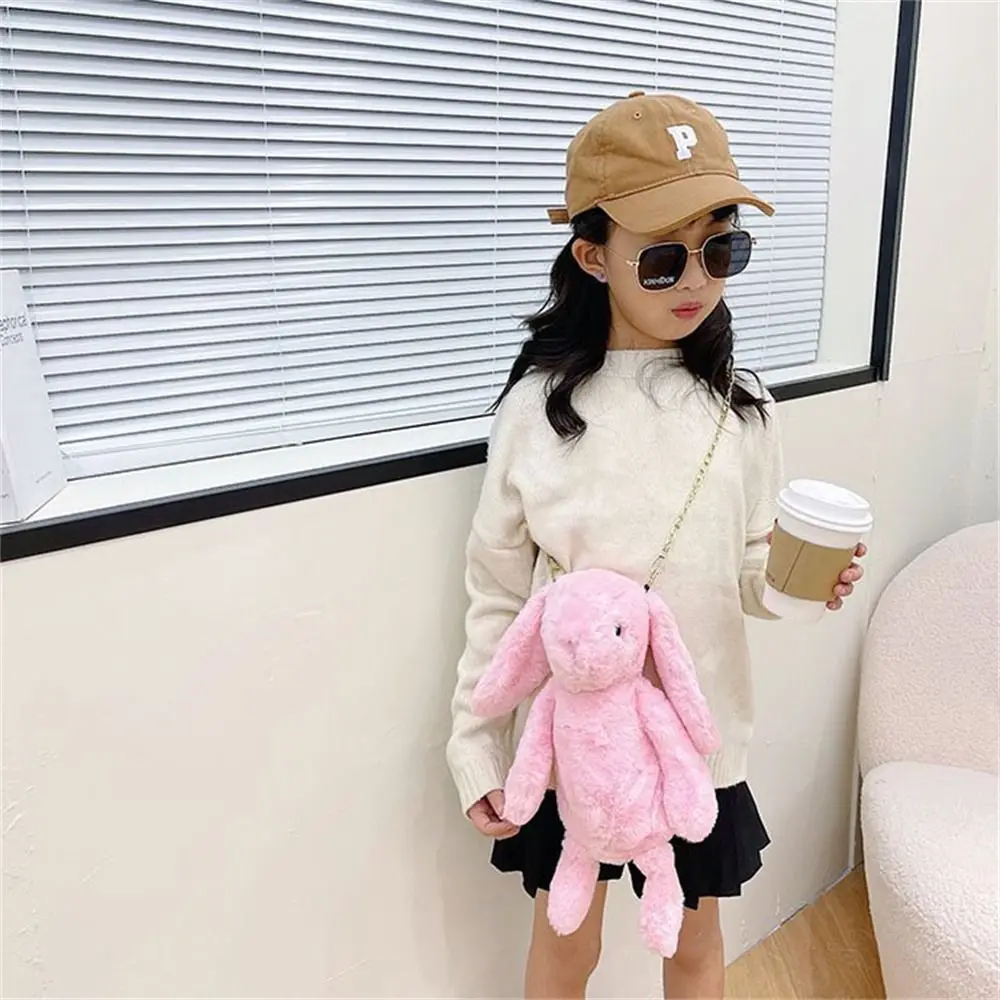 Long Ear Plush Shoulder Bag Coin Purse Handbag Chain Strap Rabbit Plush Bags Cartoon Animals Crossbody Bag For Girls