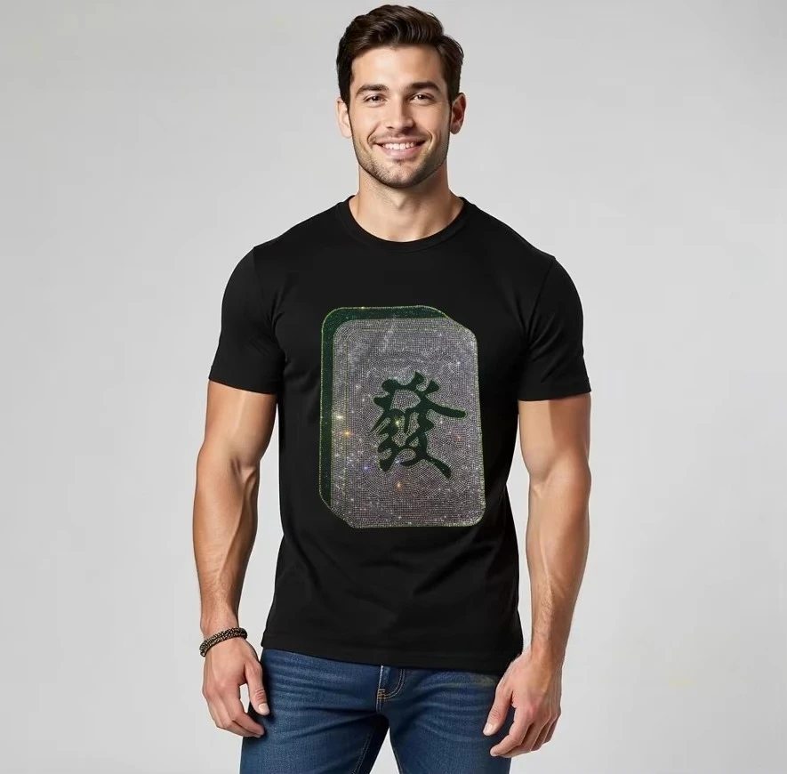 2026 Coole Luxus-Kristall-Strass-Herren-T-Shirts aus reiner Baumwolle mit O-Ausschnitt, kurzen Ärmeln, Sommer-Street-Style, weich und bequem – Detail 4