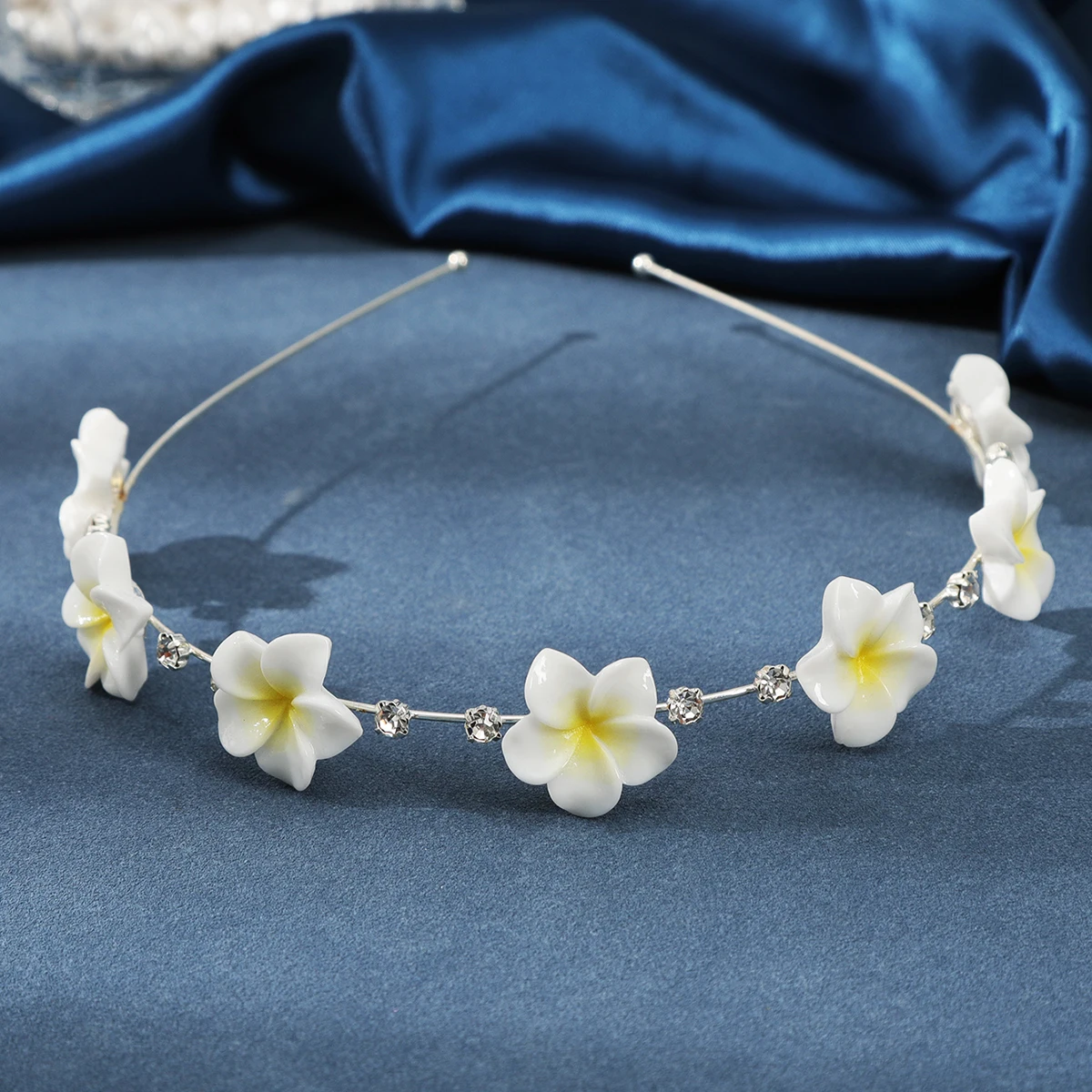 AWAYTR Elegant Rhinestone Flower Hairbands Headband Women Girls Plumeria Hair Head Hoop Band Accessories Headdress