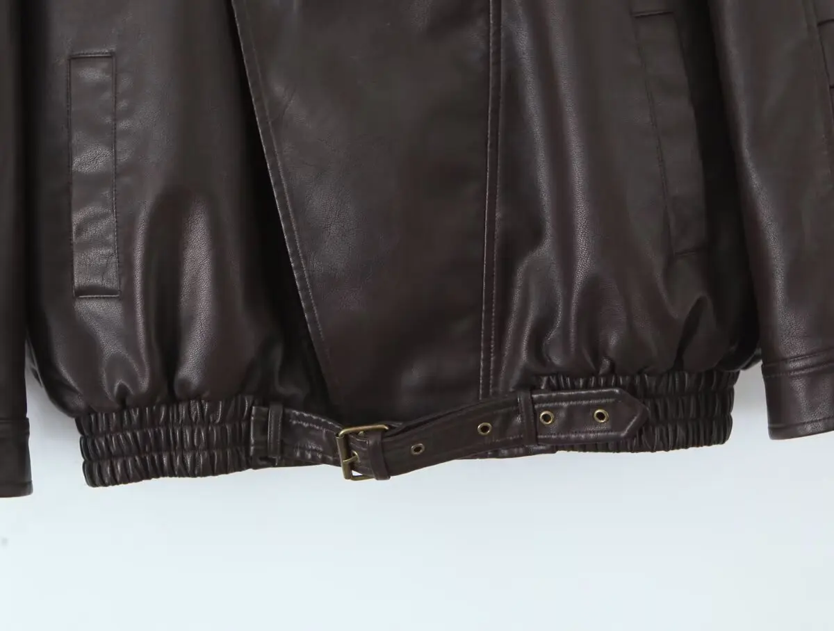 Veste en Faux cuir pour femme, Streetwear rétro, ample, pour motard, Vintage, ceinture, fermeture éclair, vêtements d'extérieur, nouvelle collection printemps automne