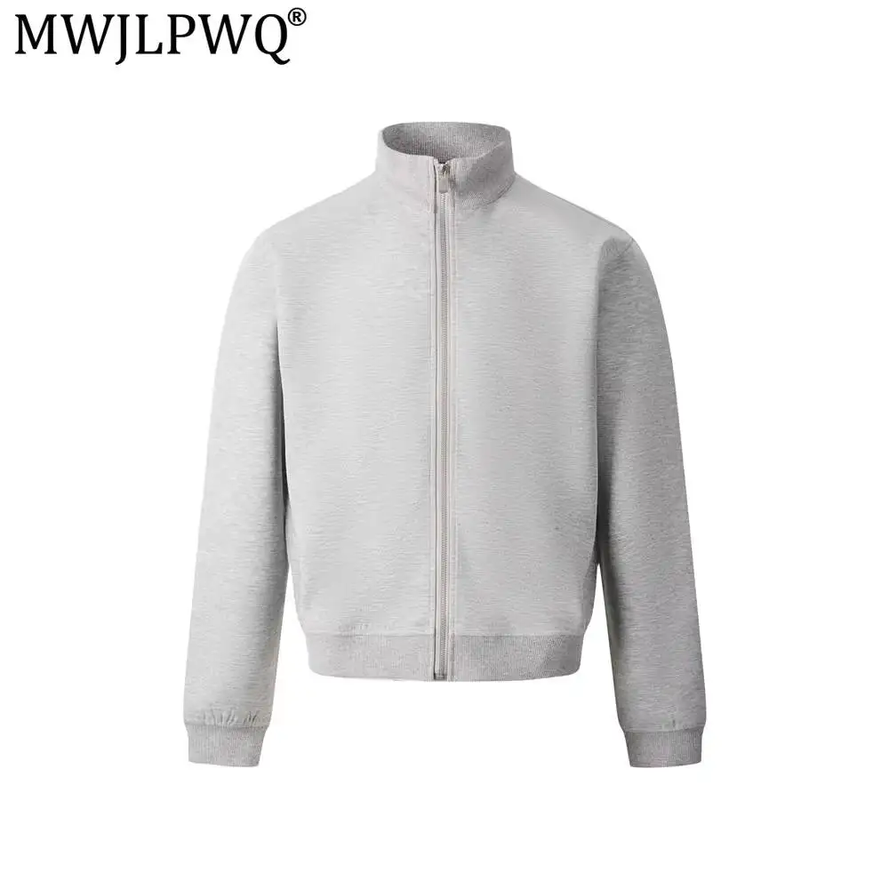 MWJLPWQ Men Stand-Up Collar Zip-Up Sweatshirt High Street Fashion Solid Color Simple Versatile Loose Casual High-Neck Tops 20101