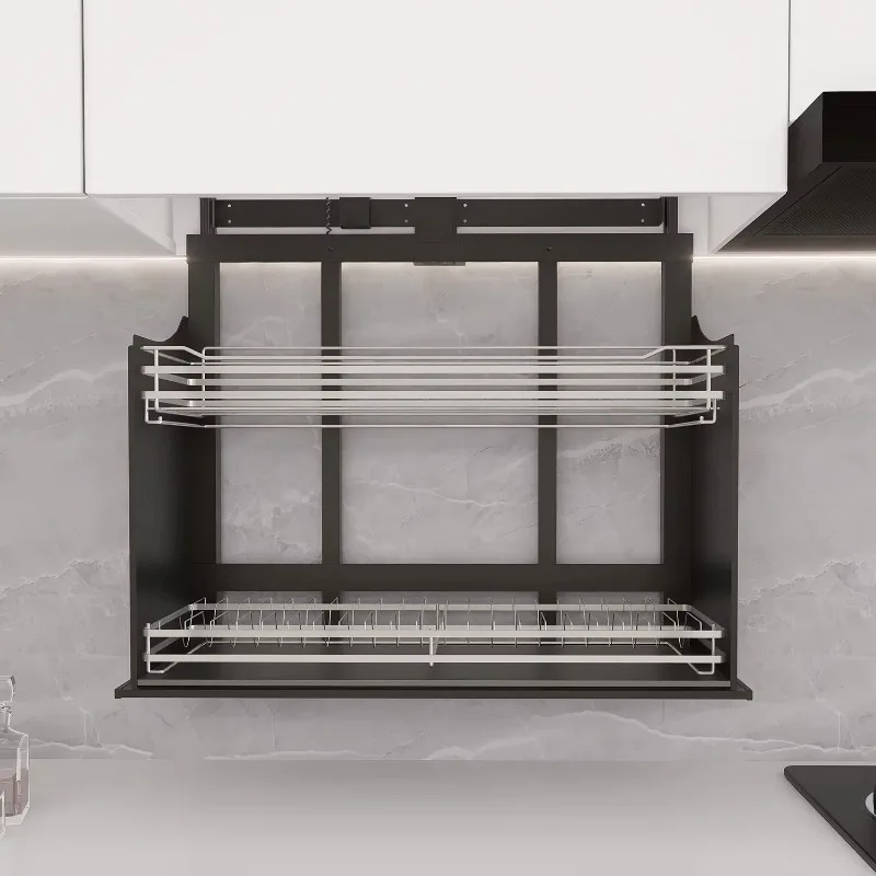 Electric Hanging Cabinet Lifting Basket Kitchen Cabinet Vertical Pull-down Storage Rack Adjustable Seasoning Basket