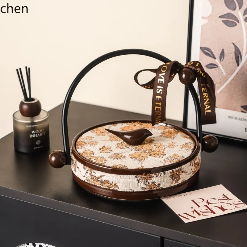 Zml ceramic retro handle fruit plate for home nut  melon seed dessert plate storage plate