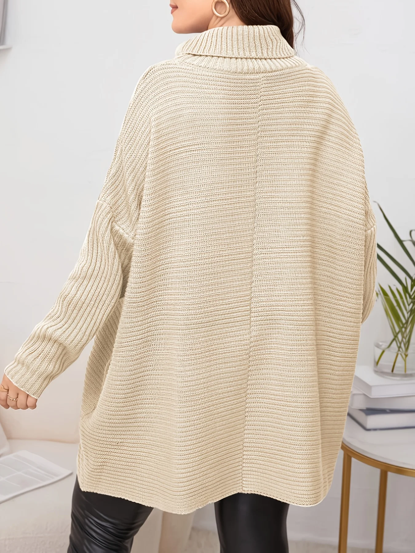 Plus Size Women's Turtleneck Sweater Dress – Chunky Ribbed Knit Loose Fit Jumper for Fall Winter view 2