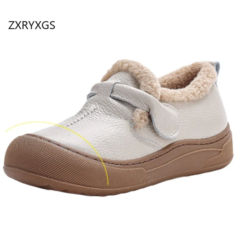 

ZXRYXGS Premium Cowhide Women Winter Flats Warm Shoes 2026 New Real Leather Velvet Cotton Shoes Versatile Casual Shoes Flat
