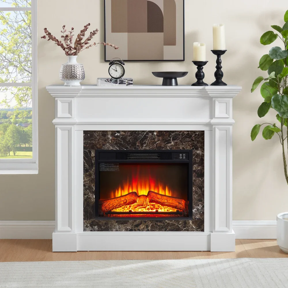 Electric Fireplace with Mantel, Fireplace Mantel, Fireplace Heater Freestanding, Realistic Stacked Stone Surround with Remote