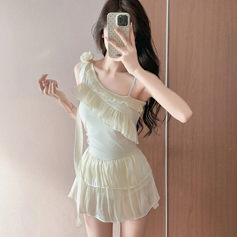 [Girl's mind] Fairy swimsuit women's one-piece flat-angle lotus leaf edge new belly-covering and thin hot spring swimsuit women