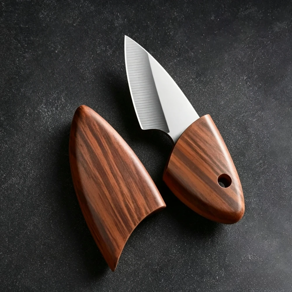 Outdoor Camping Mini Pocket Knife Wood Handle Portable EDC Utility Knife with Matching Wooden Sheath