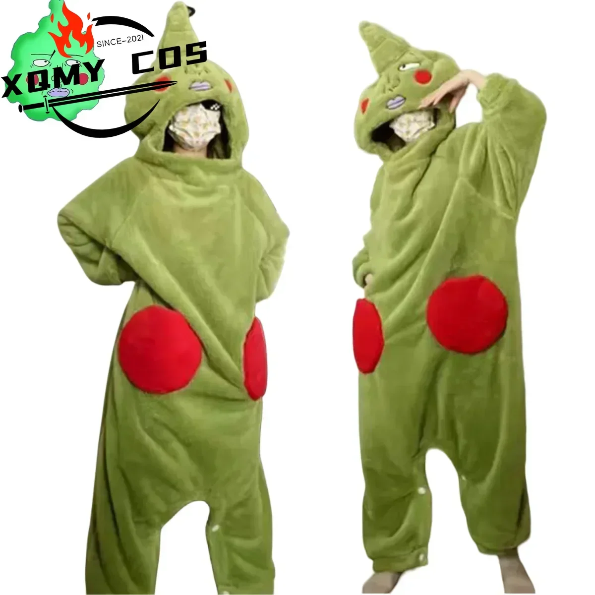 

XqAnime Mob Psycho 100 Dimple Косплей Костюм Mobu Saiko Hyak Мужчина Женщина Kawaii Фланелевые Пижамы Зеленые Комбинезоны Мебель Для Дома