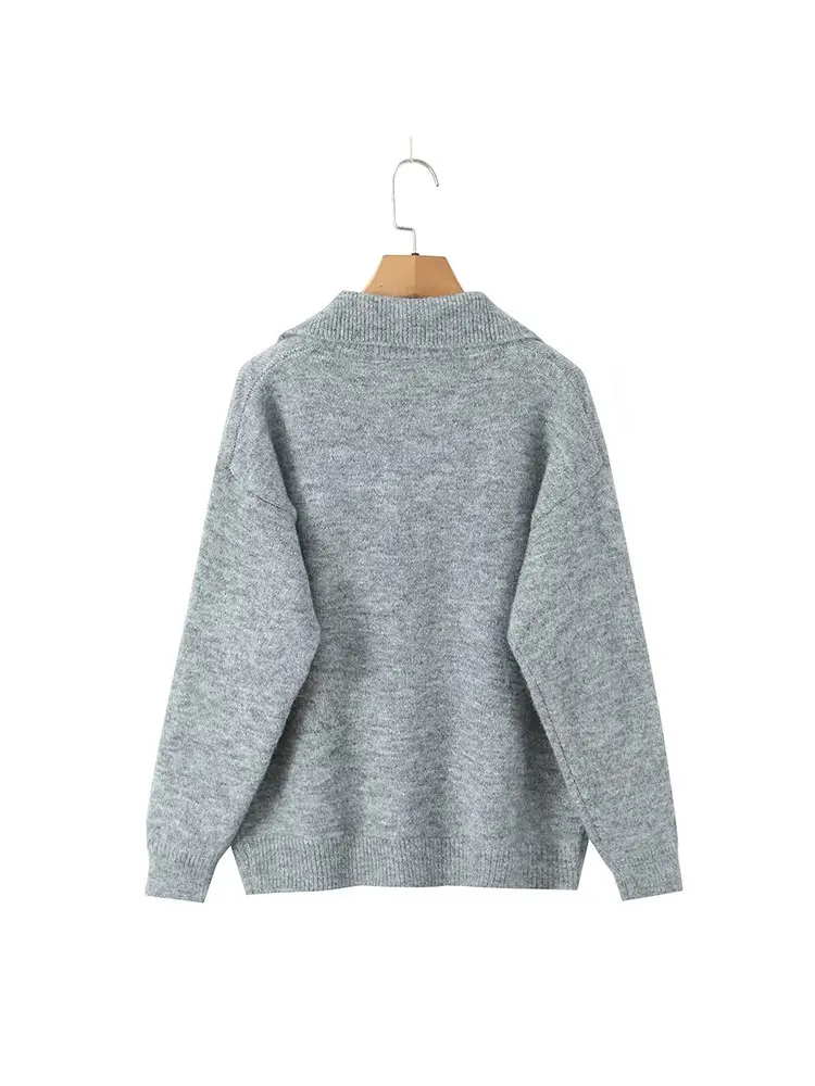 เสื้อสเวตเตอร์ถักลำลองผู้หญิง TFAFXY รุ่นหลวมๆ ปี 2026 แขนยาว คอปกโปโล ทรงโอเวอร์ไซส์ เสื้อกันหนาวผู้หญิง อุ่นสบาย สไตล์ Y2K