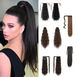 Curly Ponytail Extensions Synthetic Deep Wave Drawstring Ponytail Hair With Clip In Thick Ponytail Hair Natural Black Hairpiece
