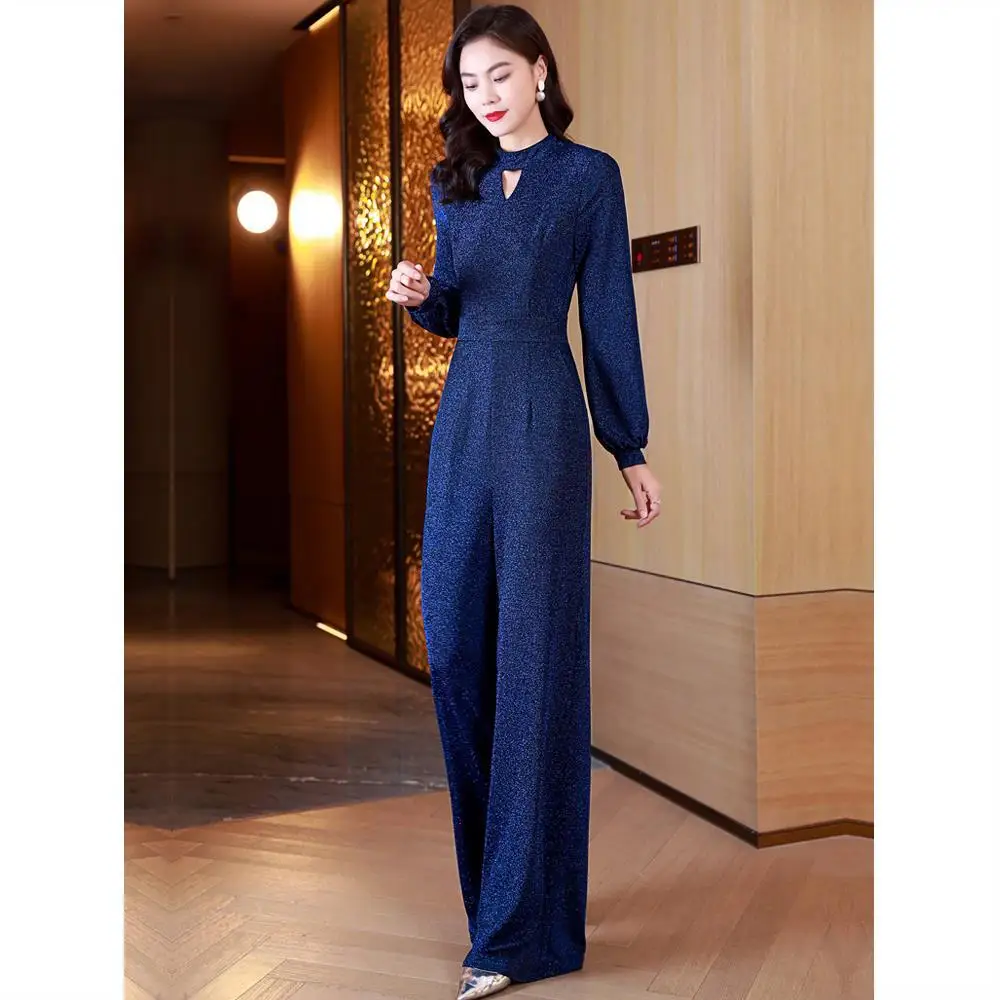

2023 Jumpsuit Women's Wide Leg Pants Women's High Waist Fashionable Jumpsuit Slim Stand Collar Long Sleeve Jumpsuit