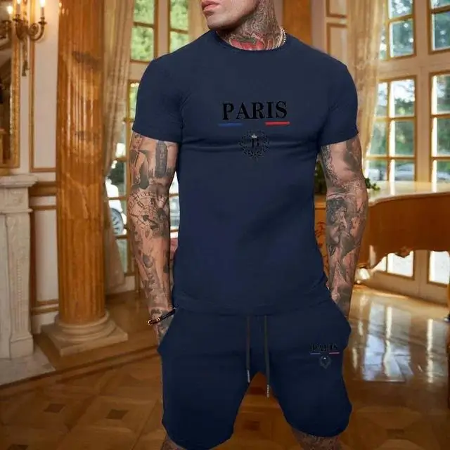 Man‘s Model Promotional Summer Men's Fashion Short-Sleeved T-Shirt + Shorts Set - Two-Piece Set - Sporty and Casual Clothing - view 3