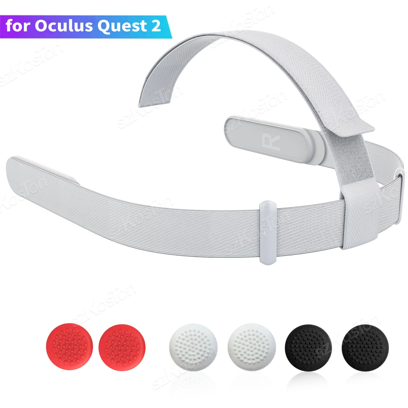 Replacement Original Head Strap for Oculus Quest 2 VR Headset with 6 Pcs Controller Thumb Grip Caps for Meta Quest 2 Accessories