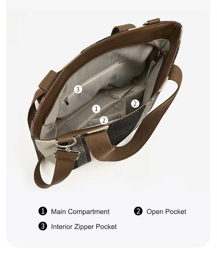 FOXER Stoff-Umhängetasche für Damen, lässige Handtasche mit großem Fassungsvermögen, modische, leichte Einkaufstasche, Geldbörse – Detail 9