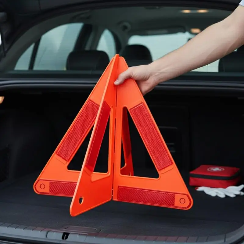 Reflective Triangle Warning Sign Red Tripod Folded Stop Sign Emergency Breakdown Triangle Warning Tool Cars Stop Sign