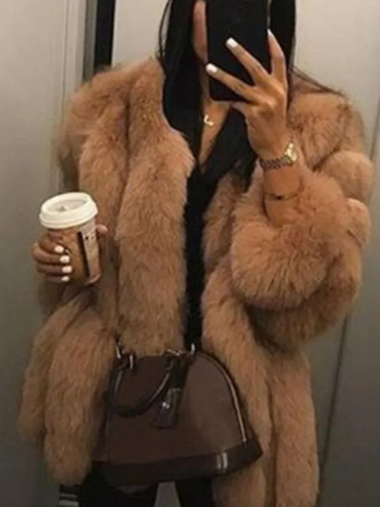 2024 herbst Winter Weiblichen Koreanischen Mode Lange Faux Pelz Jacke Frauen Mäntel Lose Beiläufige Warme Lange Hülse Outer Mantel