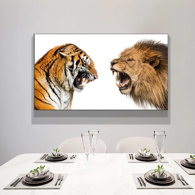 Hot selling animal tiger lion to roar canvas painting high definition inkjet decorative painting