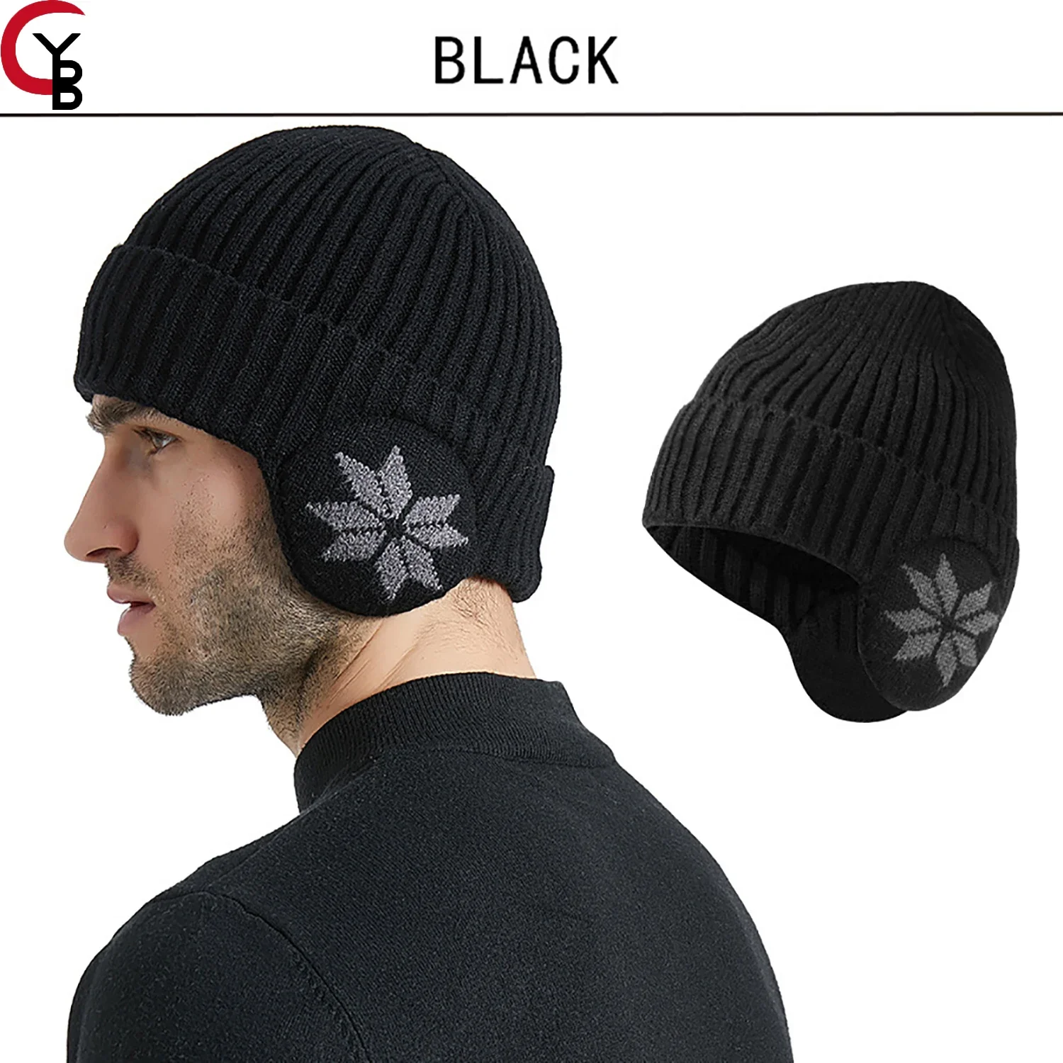 

Winter beanie hat with earmuffs for men and women, thickened fleece lined beanie soft thermal knit hat ski hat cuff cap