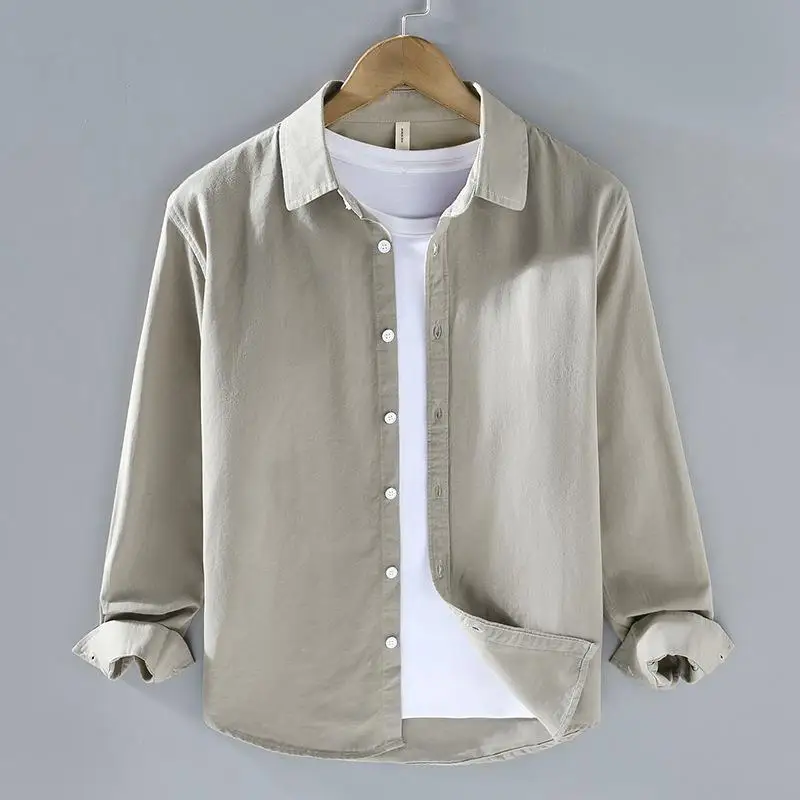 

Men's Long Sleeve White Shirt Workwear Pure Cotton Thickened Flannel Lapped Design Simple Style for Autumn Season