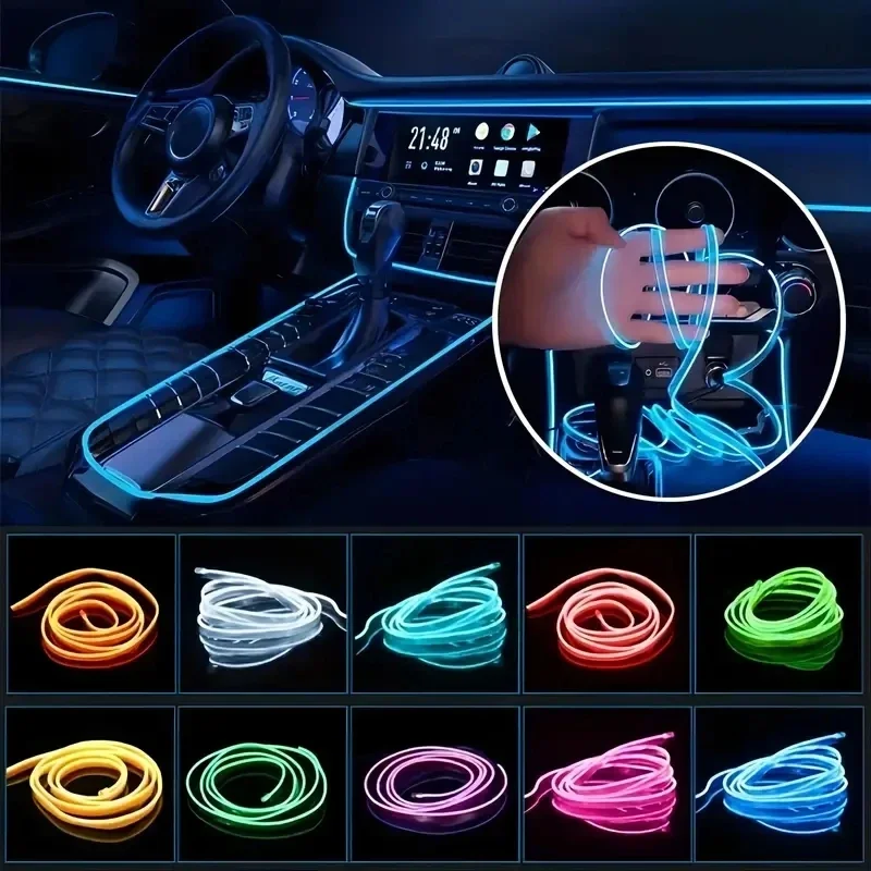 

1M 2M 3M car EL Wire led strip Atmosphere light for DIY flexible AUTO interior Lamp Party decoration lights Neon strips 12V USB