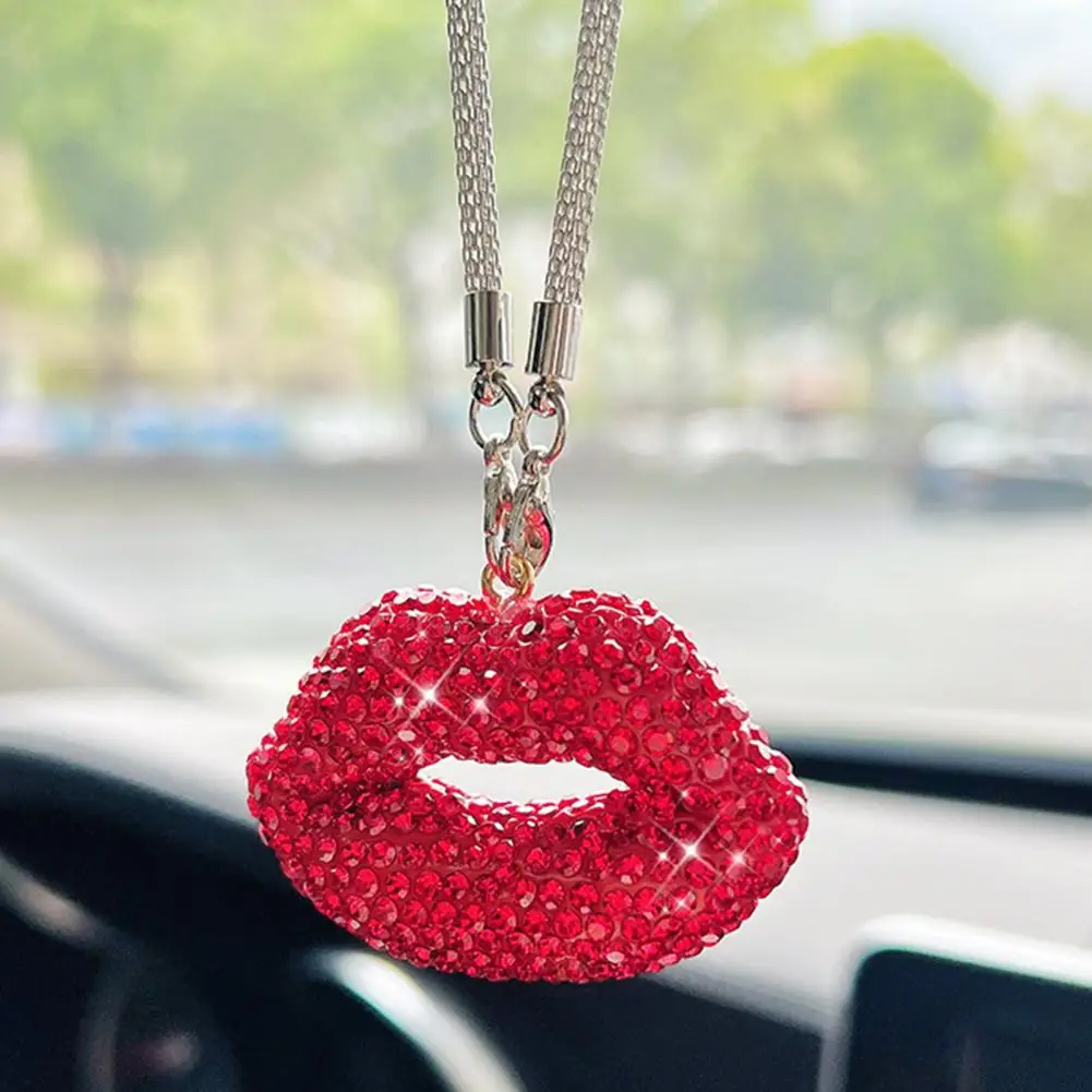 Rearview Mirror Charm Decoration Sparkling Rhinestone Lip-shaped Car Rearview Mirror Charm Ornament Elegant Hanging for Car