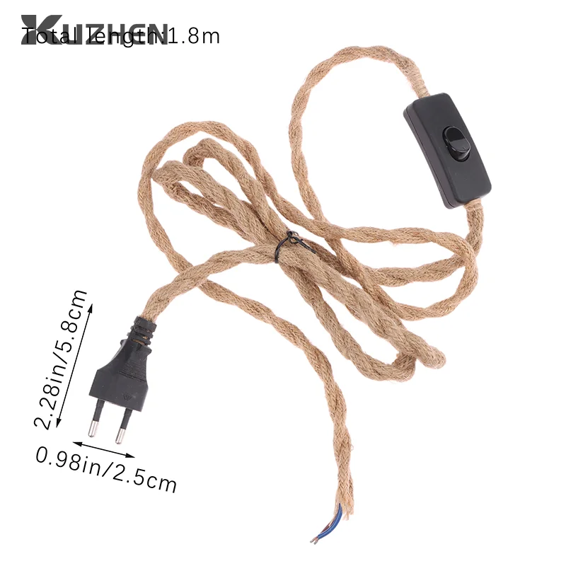 EU Plug Twisted Hemp Rope Power Cord Retro E27 Lamp Base Socket Cable 1.8 Meters Twine Switch Wire For Wall Lamp Decor