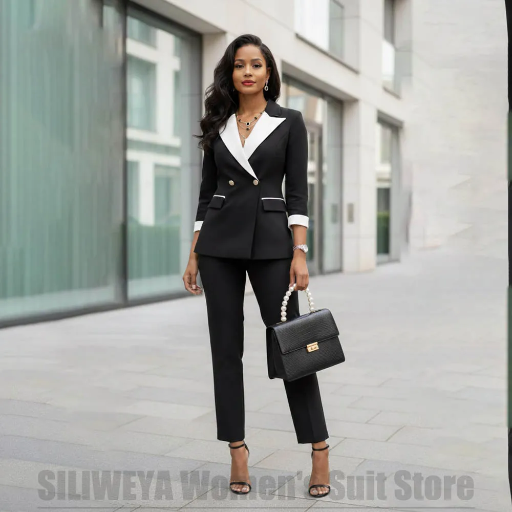 

Fashion Women's 2 Piece Suit Double Breasted Outfit Formal Business Office Wedding Party Prom Lady Suits (Blazer+Pants)