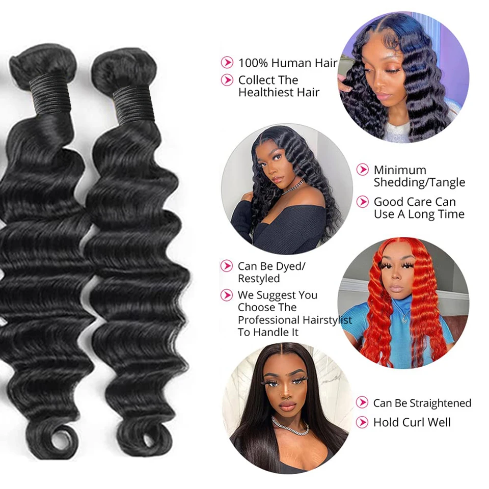 Loose Deep Wave Bundles with Closure 100% Unprocessed Virgin Human Hair Bundles with Closure Loose Deep With 4×4 Lace Closure