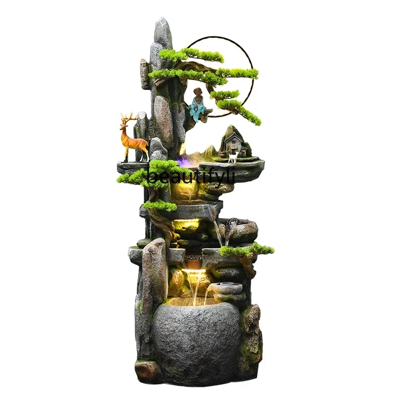 HYChinese Zen waterscape rockery flowing water fountain living room landscape ornament water wheel floor decoration