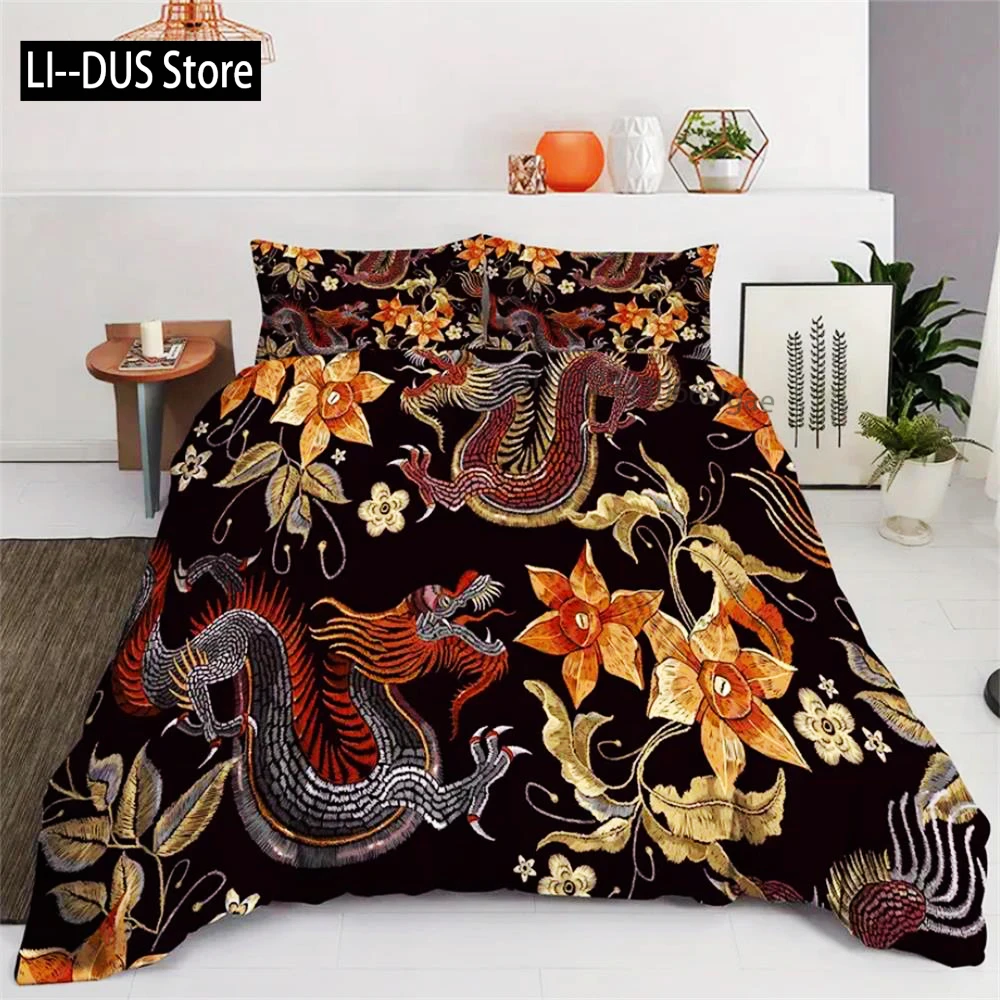 

Chinese Dragon Bedding Set Duvet Cover Set Double Twin Full Size Teens Adults Bedclothes Soft Polyester Bed Linen For Baby