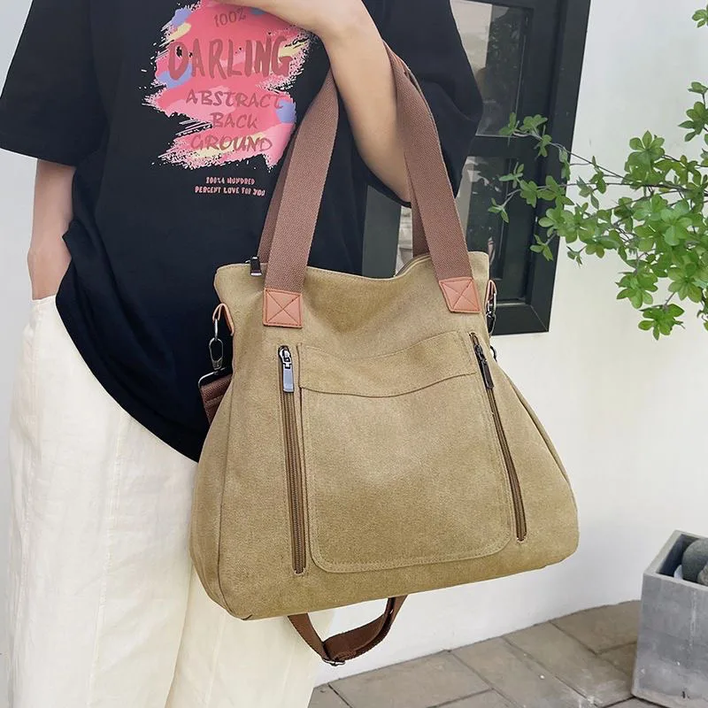 

New Fashion Canvas Shoulder Bag Large Capacity Tote Crossbody Bag Water-Resistant for Everyday Use Travel Commute Durable