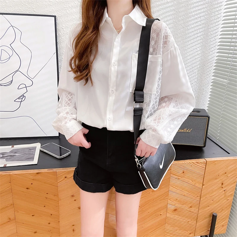 Women summer overfit lace button shirt Cara blouse daily sun-blocking BL1452