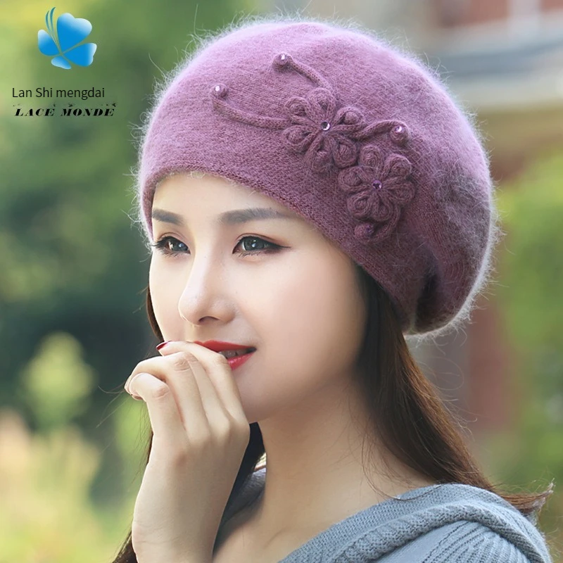 Autumn and winter 2023 new Korean version of the trend with rabbit wool knit wool hat female thermal protection cover ear beret