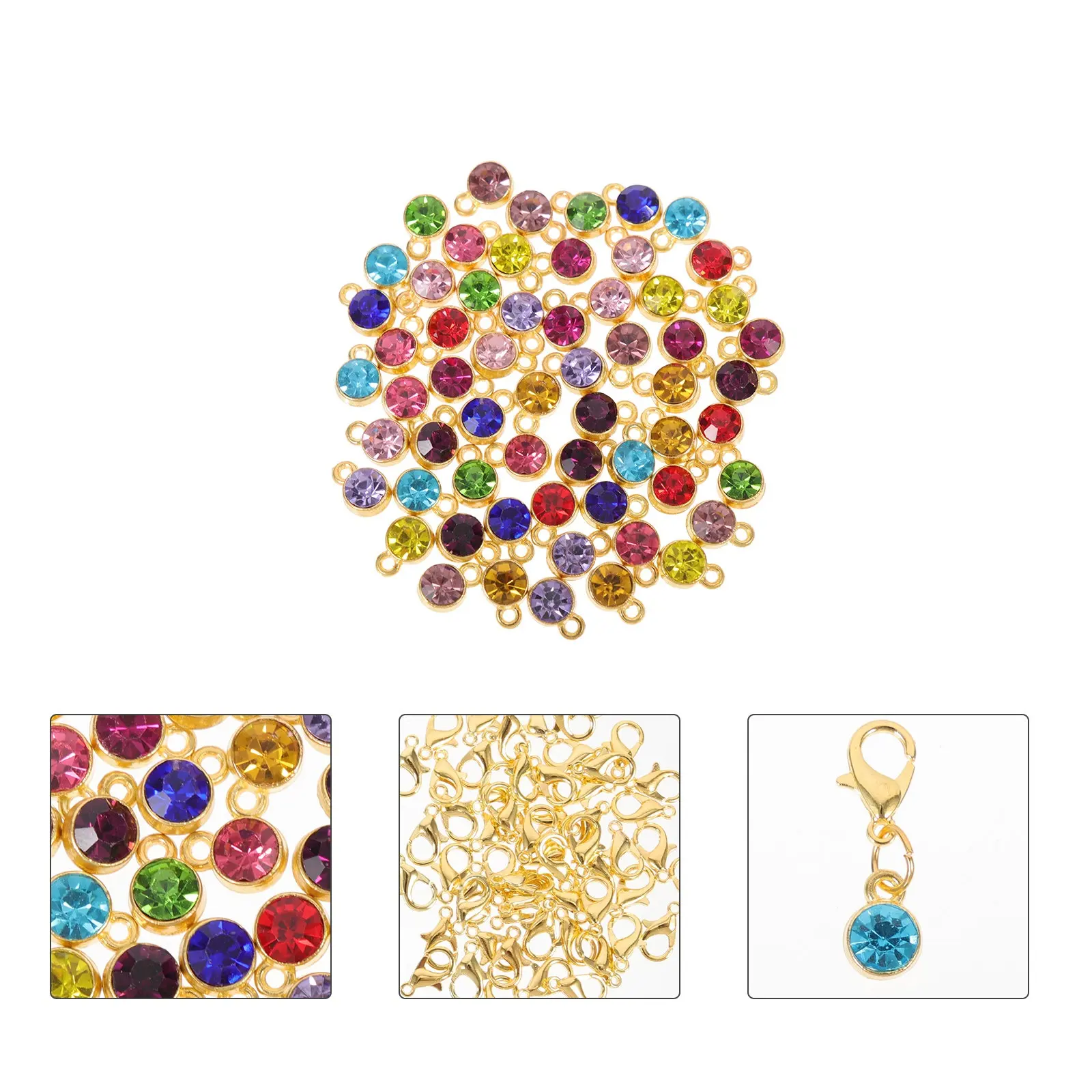 

60Sets Birthstone Pendant Alloy Crystal Necklace Pendant Keychain Making Pendants DIY Jewelry Supplies Creative Bag Hanging