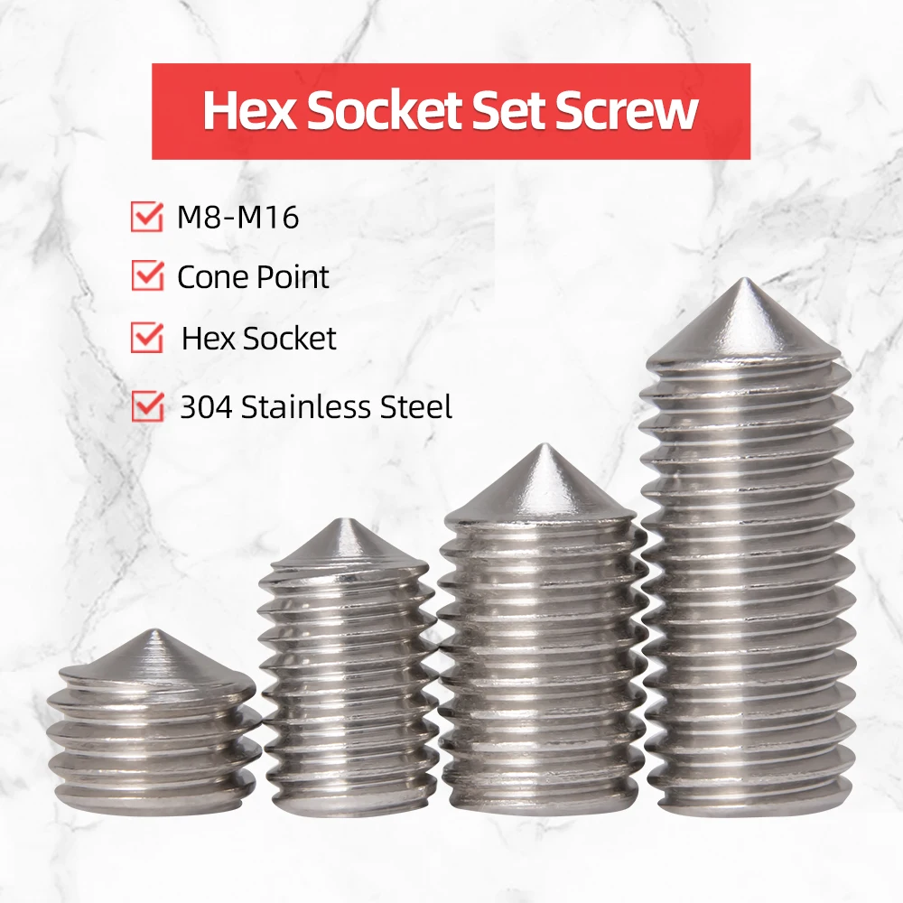 

Hexagon Socket Set Screws With Cone Point M8 M10 M12 M16 Headless Allen Screw 304 Stainless Steel Fit For Hex Socket Wrench