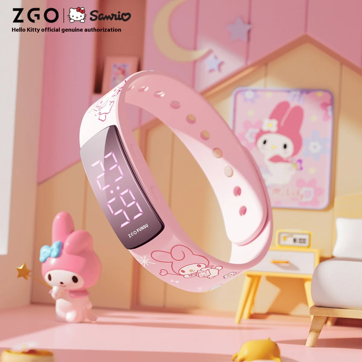 Miniso Melody Kuromi Square Watch Girl Sports Cartoon Waterproof Cute Girl Square School Children Smart Bracelet Birthday Gift