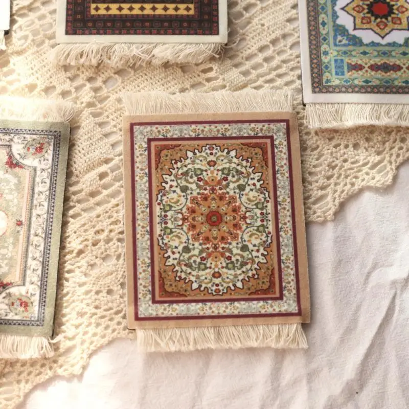 Persian Mini Woven Rug Mat Mousepad Retro Style Carpet Pattern Cup  laptop PC Mouse Pad with Fring Home Office Table Decor Craft